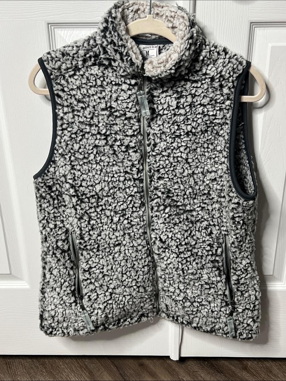 J. America Women's Black and White Sherpa Fleece Vest